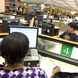 Students using the library computers.